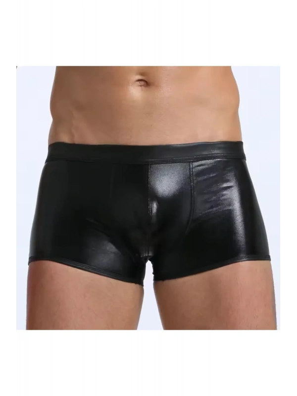 Fantezi Deri Görünümlü Seksi Siyah Erkek Boxer - Fantezi Tanga