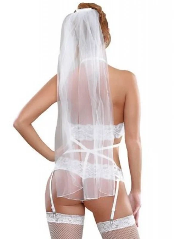 Fantezi Duvaklı Dantelli Seksi Gelin Jartiyer Takımı