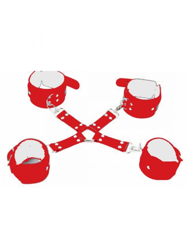 Fantezi Kırmızı Deri Pozisyon El Ayak Kelepçesi