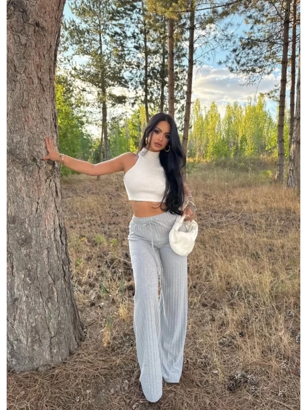 Fitilli şardonlu pantolon gri a4058