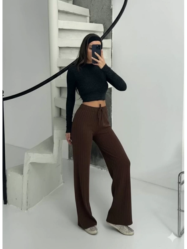Fitilli şardonlu pantolon kahve a4058