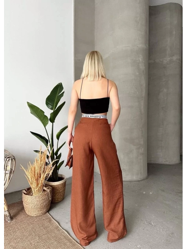 Flamlı kahve pantolon