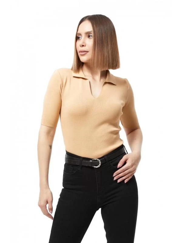 Gömlek yaka yazlık triko bluz