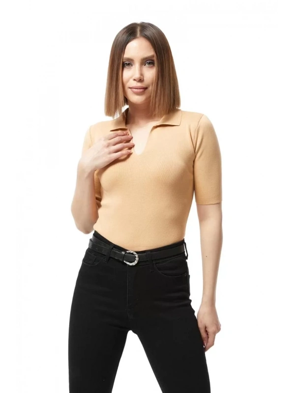 Gömlek yaka yazlık triko bluz