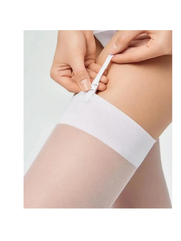 Kadın Beyaz Düz Jartiyer Çorabı