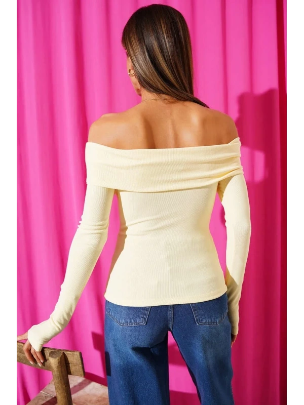 Madonna Yaka Düğmeli Bluz Sarı t4329