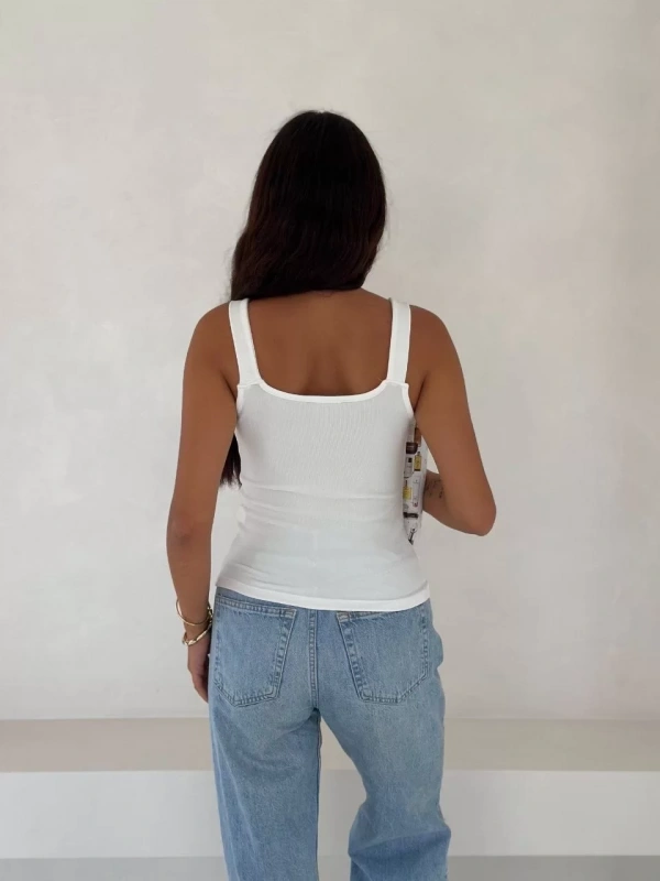 Ottoman toka askılı bluz beyaz s4194