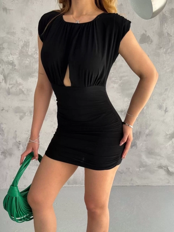 Pencereli mini mikro elbise s3843