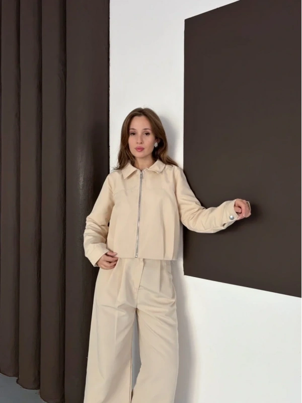 Trenç takım alt üst bej ons