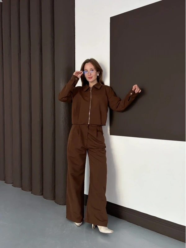 Trenç takım alt üst kahve ons