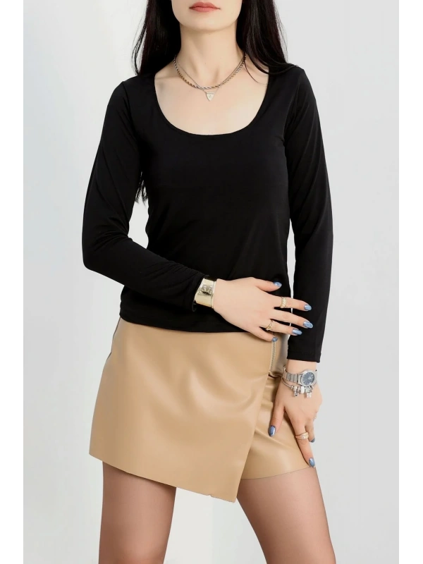 U yaka kaşkorse bluz siyah A132