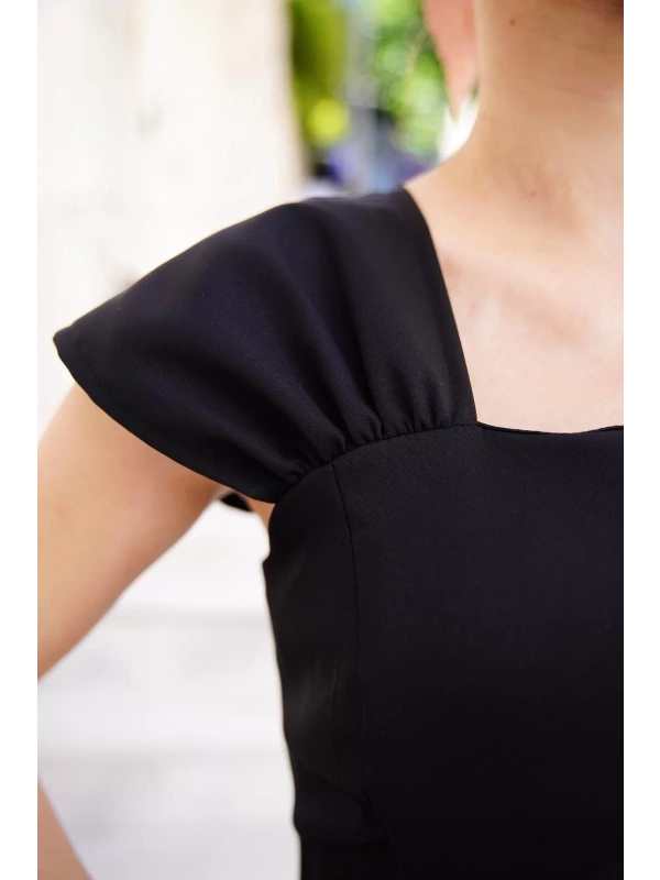 U yaka prenses elbise siyah s255101