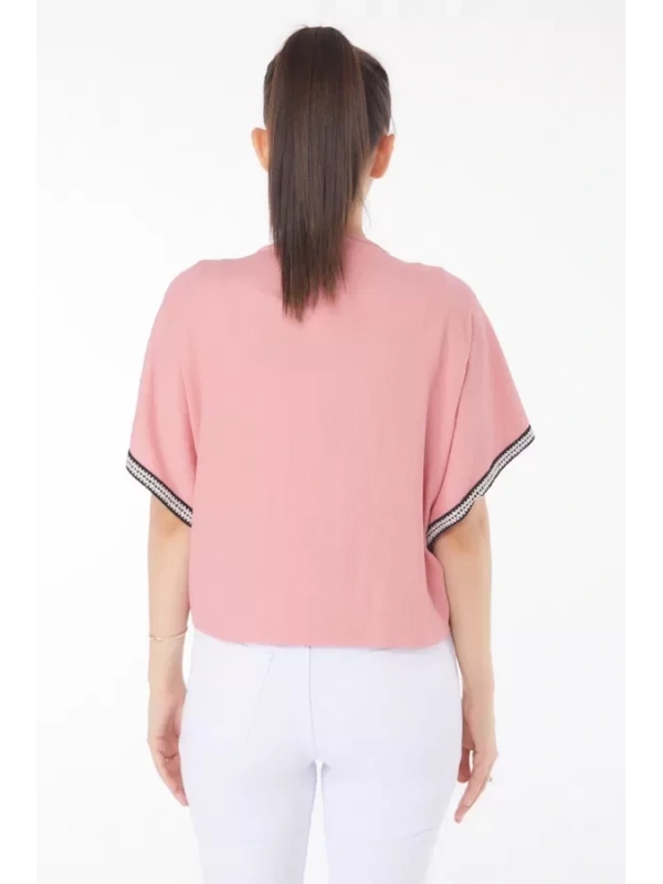 V yaka büzgülü detaylı bluz