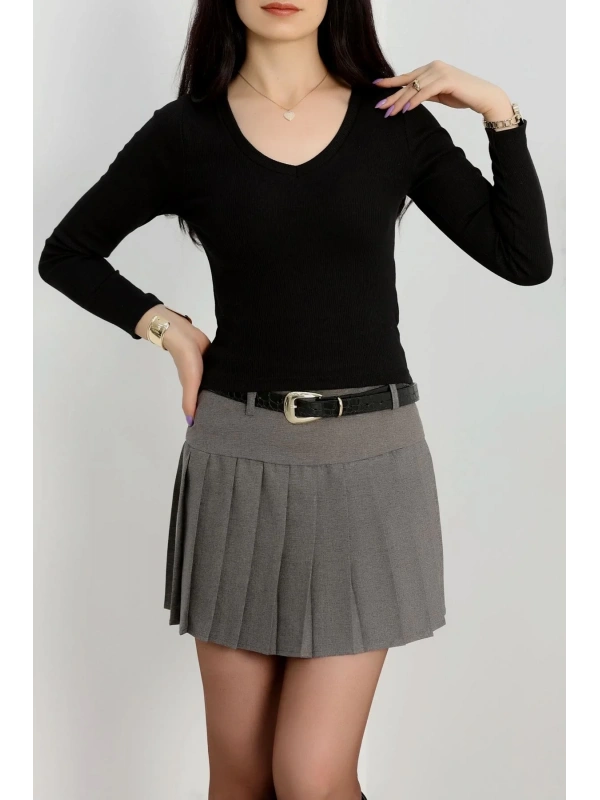 V yaka kaşkorse bluz siyah a3699