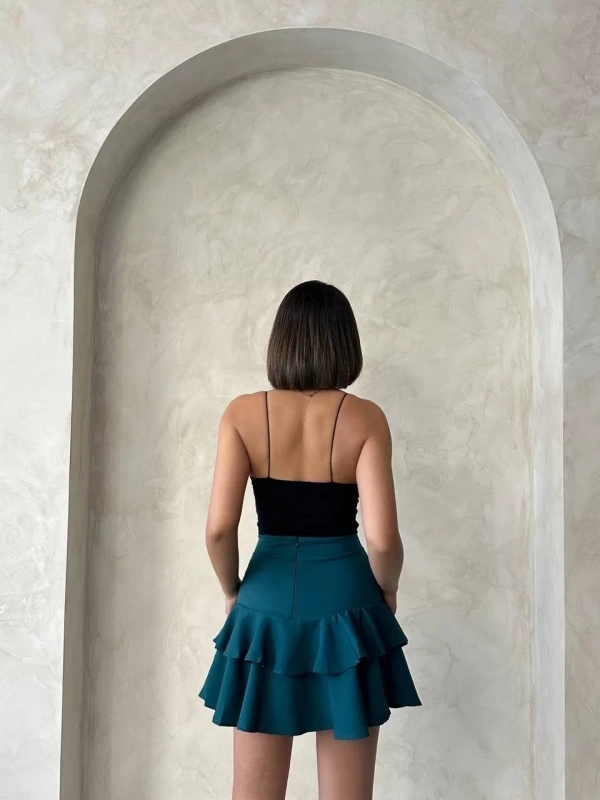 Valonlu fırfırlı etek yeşil s24681