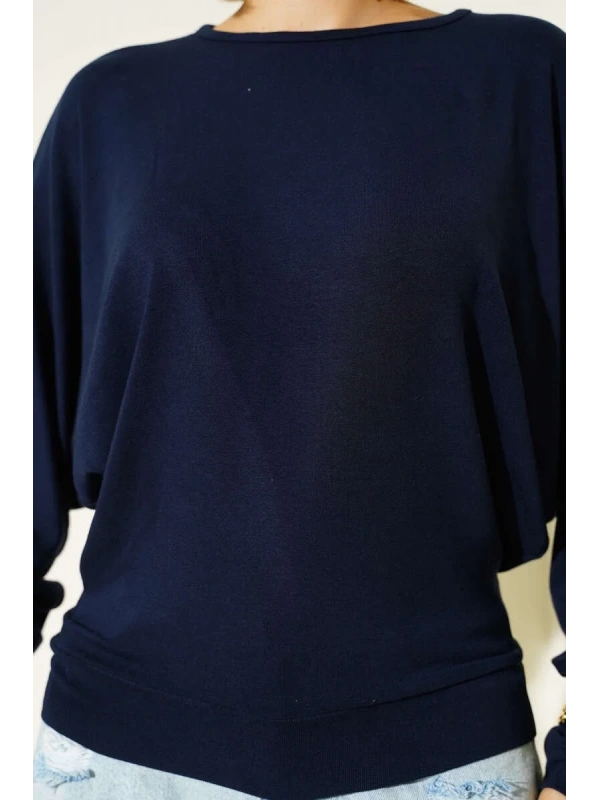 Yarasa Kol Salaş Bluz Lacivert T4273