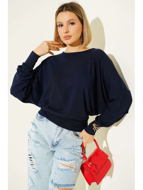 Yarasa Kol Salaş Bluz Lacivert T4273