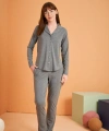 Pjs 28049 Kadın Uzun Kol Önü Düğmeli Pijama Takım