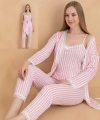 Stil Moda 6064 Kadın Çizgili Askılı Sabahlıklı Pijama Takımı