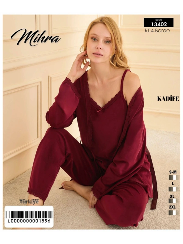 13402 Kadın Kadife 3lü Pijama Takımı