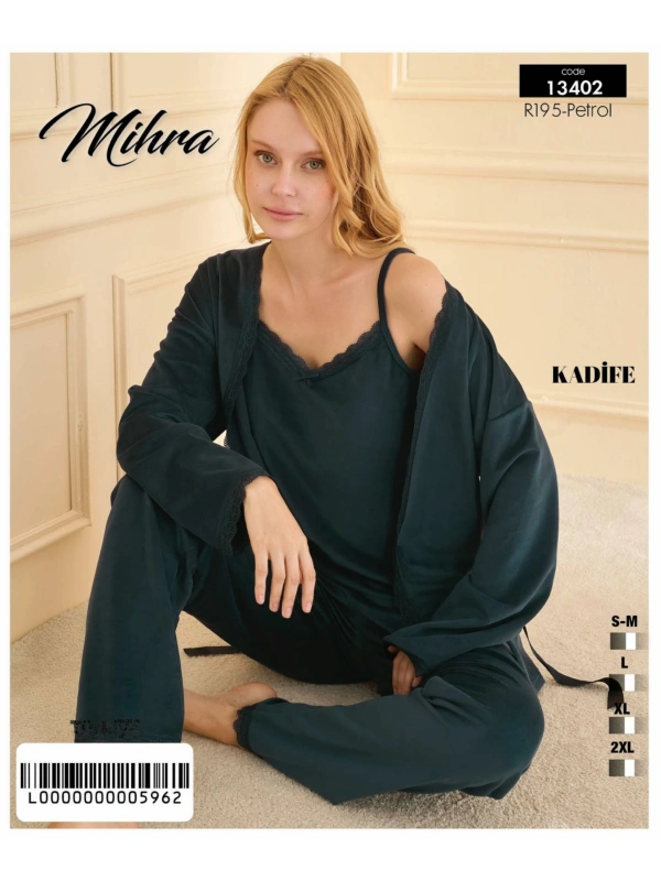 13402 Kadın Kadife 3lü Pijama Takımı