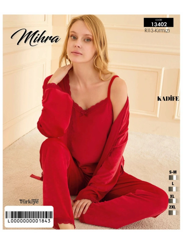 13402 Kadın Kadife 3lü Pijama Takımı