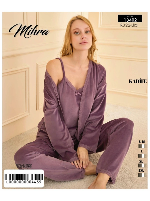 13402 Kadın Kadife 3lü Pijama Takımı