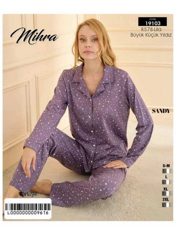 19103 Kadın Düğmeli Uzun Kol Pijama Takımı