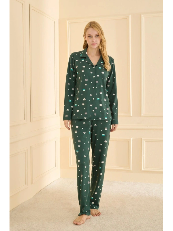 19103 Kadın Düğmeli Uzun Kol Pijama Takımı
