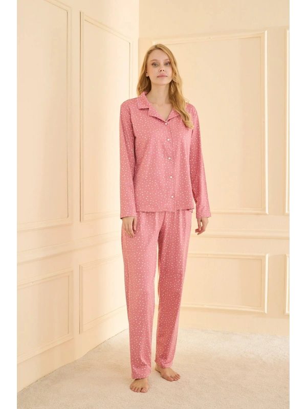 19103 Kadın Düğmeli Uzun Kol Pijama Takımı