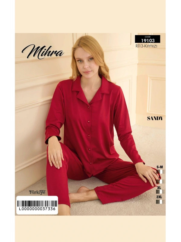 19103 Kadın Düğmeli Uzun Kol Pijama Takımı