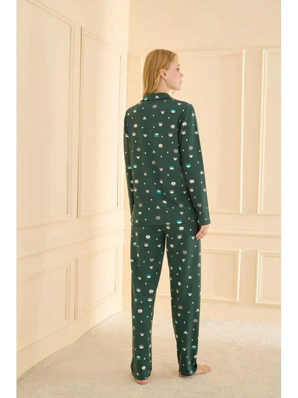 19103 Kadın Düğmeli Uzun Kol Pijama Takımı