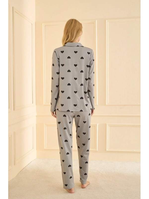 19103 Kadın Düğmeli Uzun Kol Pijama Takımı