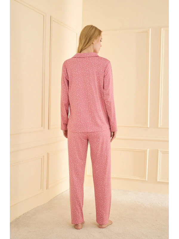 19103 Kadın Düğmeli Uzun Kol Pijama Takımı