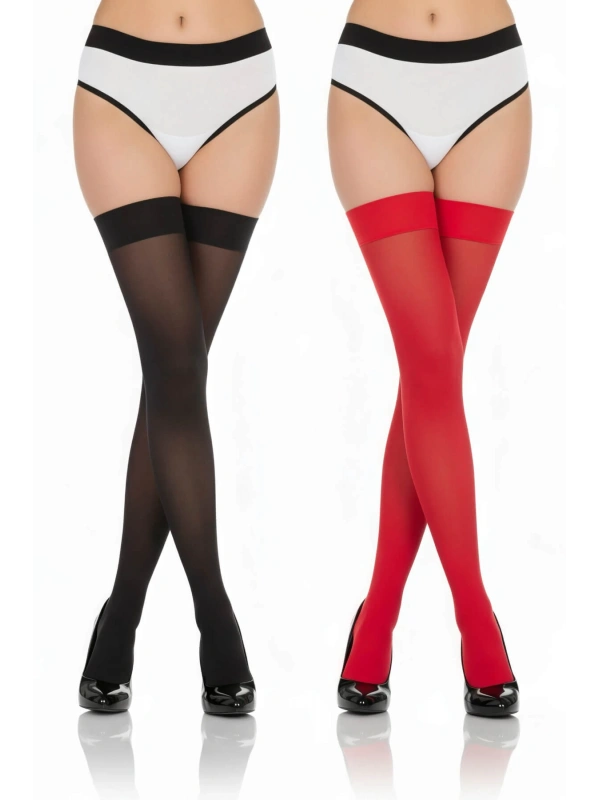 2li Renkli Dantelsiz 20 Denye Dizüstü Jartiyer Çorabı