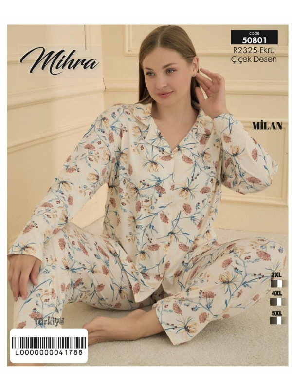 50801 Kadın Düğmeli Battal Pijama Takımı