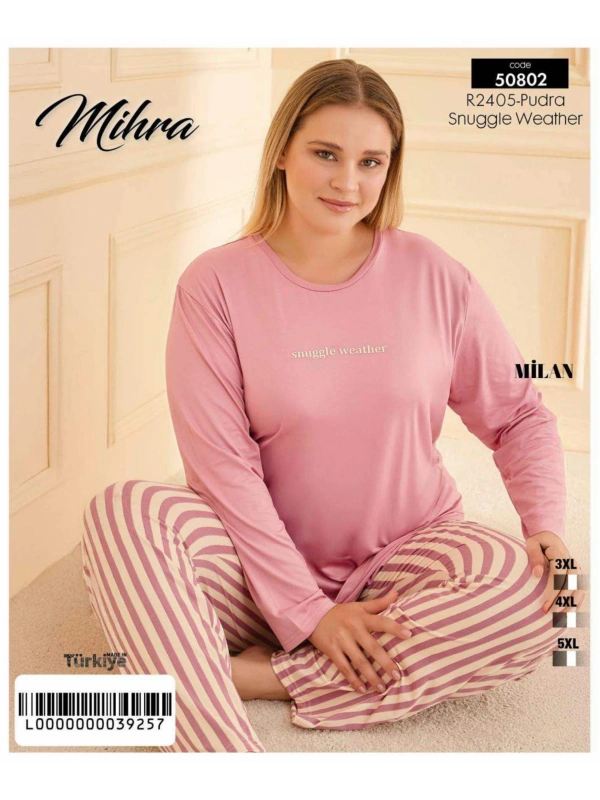 50802 Kadın Battal Milan O Yaka Pijama Takımı