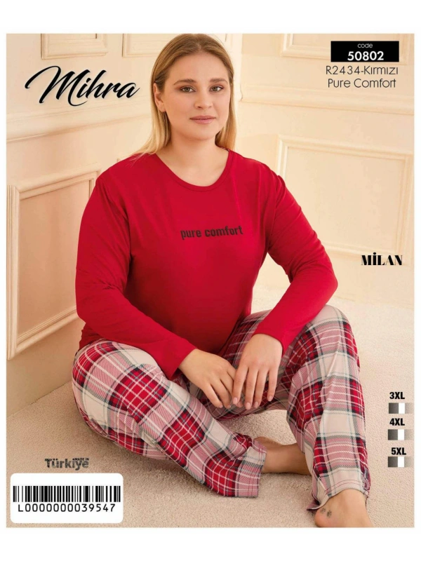 50802 Kadın Battal Milan O Yaka Pijama Takımı