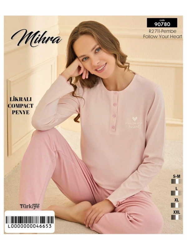 90780 Kadın Yarı Patlı Uzun Kol Pijama Takımı