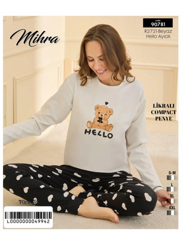 90781 Kadın Ayıcıklı Uzun Kol Pijama Takımı
