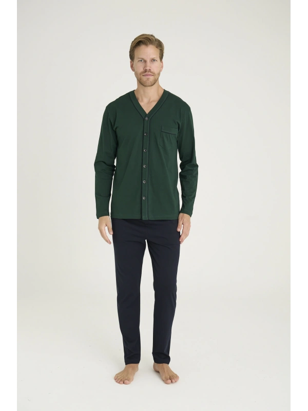 9134 Erkek V Yaka Boydan Düğmeli Pijama Takımı