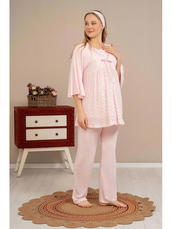 Ba-ha 4504 Dantel Sabahlıklı Lohusa Pijama Takımı