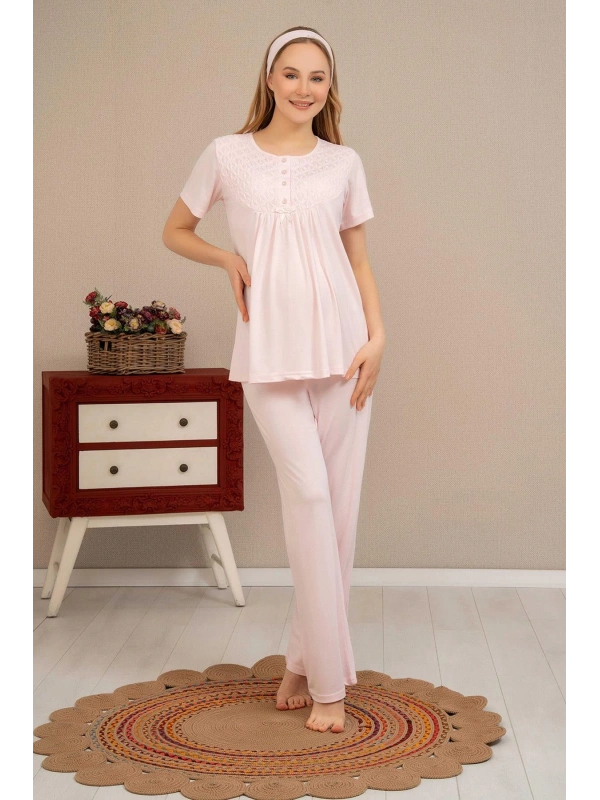 Ba-ha 4504 Dantel Sabahlıklı Lohusa Pijama Takımı