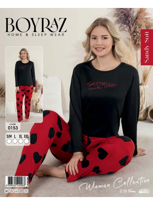 Boyraz 0153 Kadın Sandy Soft Uzun Kol Pijama Takımı
