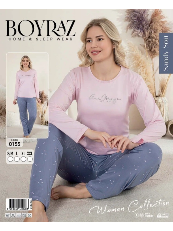 Boyraz 0155 Kadın Sandy Soft Uzun Kol Pijama Takımı