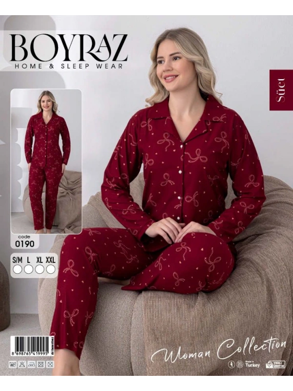 Boyraz 0190 Kadın Süet Uzun Kol Pijama Takımı