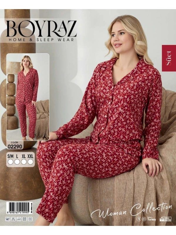 Boyraz 02290 Kadın Süet Uzun Kol Pijama Takımı