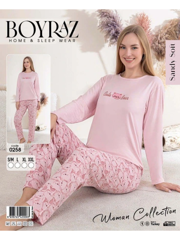 Boyraz 0258 Kadın Sandy Soft Uzun Kol Pijama Takımı