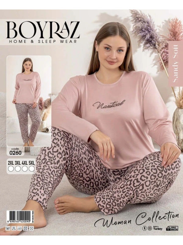 Boyraz 0260 Kadın Sandy Battal Uzun Kol Pijama Takımı