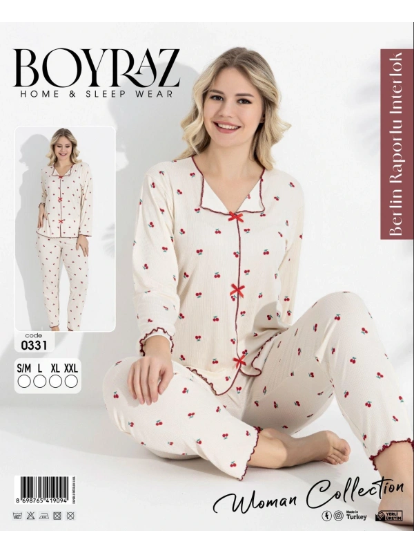 Boyraz 0331 Kadın Raporlu Uzun Kol Pijama Takımı